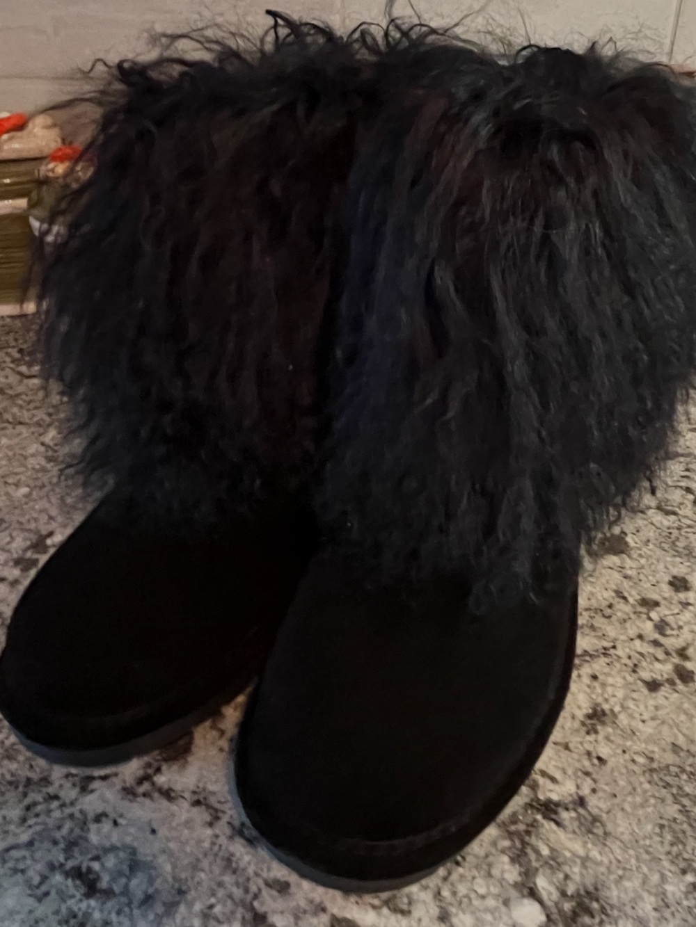Bearpaw Boo Womens Suede Sheepskin Wool Curly Lamb Fur Boots SZ 8 NWOB
